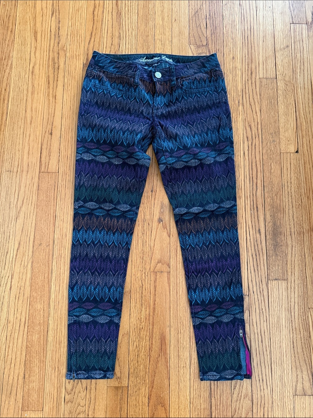 American Eagle Outfitters Purple & Teal Patterned Skinny Jeans